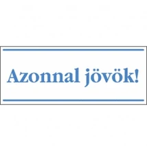 Azonnal jövök! (kék/fehér, magyar nyelvű) Vinil matrica 250x100