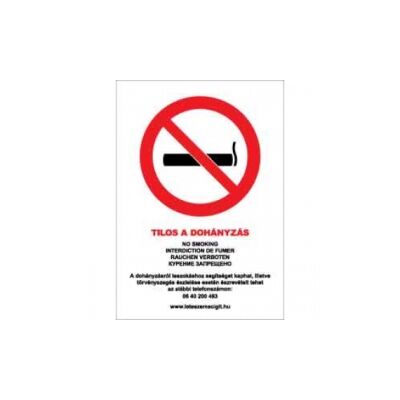 Tilos a dohányzás (5 nyelvű) Vinil matrica 210x300