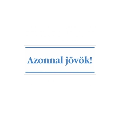 Azonnal jövök! (kék/fehér, magyar nyelvű) Vinil matrica 250x100